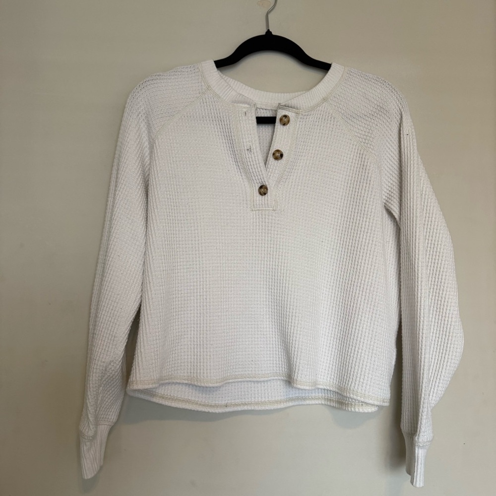 Old Navy White Waffle Knit Henley Top